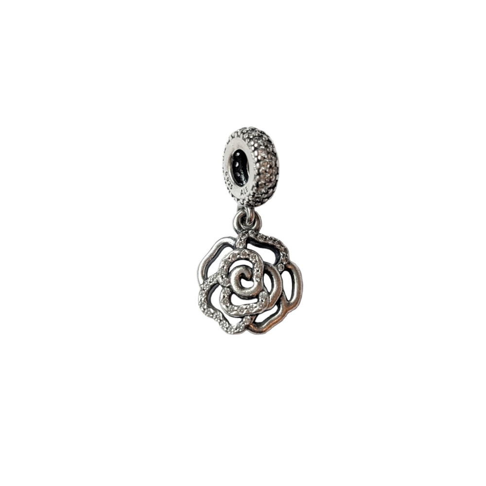 Authentic Pandora Bead Charm Retired Sterling Silver Shimmering Rose Dangle 925